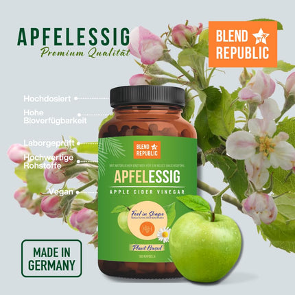 BLEND REPUBLIC® 180 x Apple Cider Vinegar Capsules High Dose &amp; Natural | 1000mg Apple Cider Vinegar per Daily Dose | Vegan &amp; Laboratory Tested | Apple Cider Vinegar | 3 Month Supply