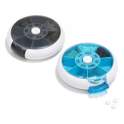 Kafeiya Pill Box, Portable 7-Day Pill Box, Round Pill Box, Medicine Box, Small Tablet Dispenser, Rotating Pill Box, Storage, Black