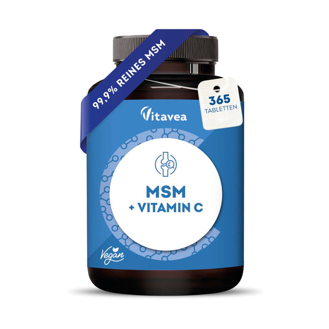 MSM 2000mg with Vitamin C - 99.9% pure MSM - 365 vegan tablets - Laboratory tested, no unwanted additives - Vitavea
