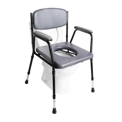 PEPE Mobility - Padded Commode Chair for Seniors, Height Adjustable, with Bucket, Armrest, Commode Chair for Adults