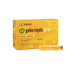 Medex Organic Royal Jelly FORTE, extra strong with 1500 mg royal jelly, liquid in easy-to-open ampoules, with natural vitamin C, from organic farming, 10 x 9 ml