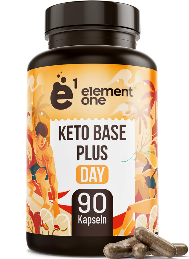 Keto Base Plus Day - Daily Keto Complex - 90 vegan capsules - with ginger, green tea extract, cayenne pepper, and caffeine - popular with athletes and fitness enthusiasts - vegan, gluten-free, and lactose-free