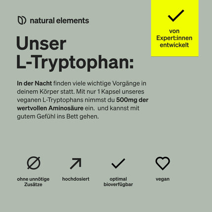 L-Tryptophan - high dose with 500mg per capsule - 240 vegan capsules - 8-month supply - From plant fermentation - Laboratory tested, no unwanted additives, vegan