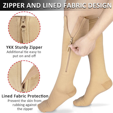Ailaka Zipper Compression Stockings Medical, 15-20 mmHg Compression Stockings for Women Men, Support Stockings with Zipper for Varicose Veins, Edema, Recovery, Pregnant