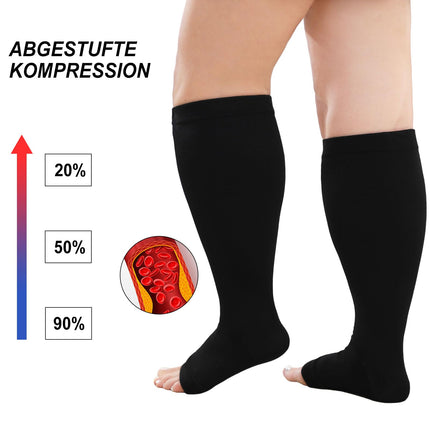 PUTUO Compression Stockings Thick Calves Men: Thrombosis Stockings Women Plus Size Support Stockings Men Women Compression Socks Open Toe for Flight Medical Running Travel Black 4XL 1 Pair