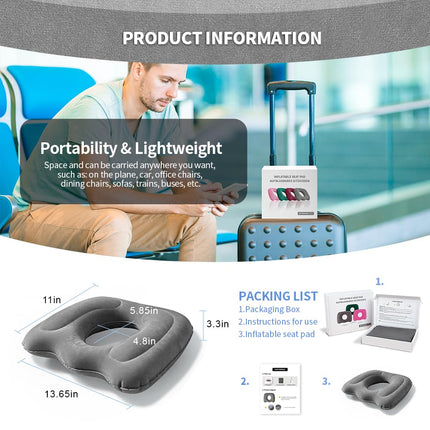Multifunctional Seat Cushion, Inflatable Donut Pillow – Hemorrhoid Pillow for Coccyx, Post-Surgical Pain, Postpartum Pregnancy, Sciatica, Bedsores – Orthopedic Seat Cushion