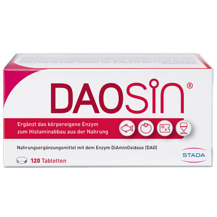 DAOSiN tablets to supplement the body's own DAO enzyme for the breakdown of histamine from food, clinically tested, over 90% recommendation rate - 120 tablets