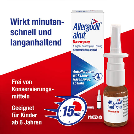 Allergodil acute nasal spray: Azelastine spray for hay fever &amp; non-seasonal allergic rhinitis, 1 mg/1 ml solution, 10 ml