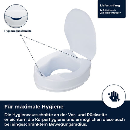flexilife raised toilet seat with lid for seniors - optionally 10cm or 15cm - toilet seat raiser, toilet seat attachment, toilet raiser (10 cm)