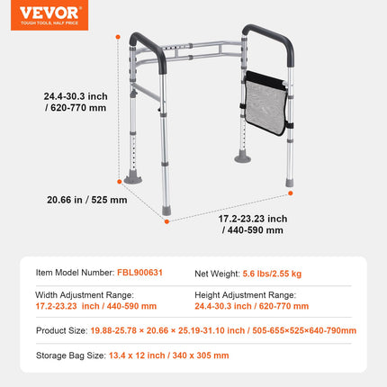 VEVOR Toilet Safety Railing Standing Aid Toilet 136 kg Toilet Seat with Non-Slip Handles, Toilet Handrails with Reinforced Aluminum Alloy Tube, for Pregnant Injured