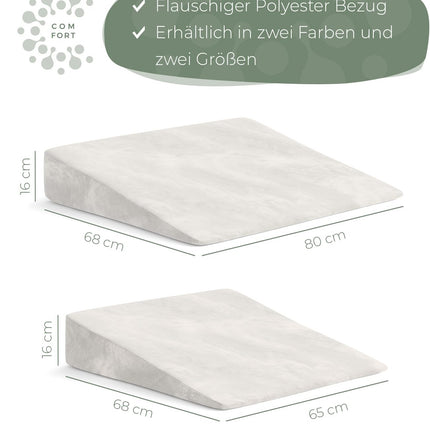 Wedge pillows for bed and couch, mattress wedge, reflux pillow [with 2 lying zones], reading pillows for sleep elevation, back cushions as headboards, bed raisers, back support pillows, leg pillows or vein pillows