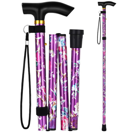 Flintronic Folding Walking Stick, All-Terrain Walking Stick, 5-Level Height Adjustable Walking Stick, Lightweight Portable Walking Stick for Men and Women, Unisex Walking Stick