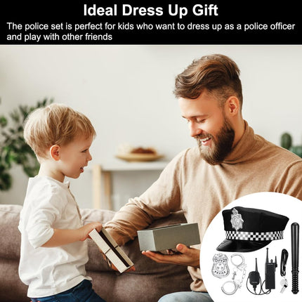 NIEEKRUN 6 Pieces Police Costume Accessories with Police Hat Walkie Talkies Handcuffs Badge Baton Whistle, Police Costume Children Police Costume Set for Cosplay Police Costume Children