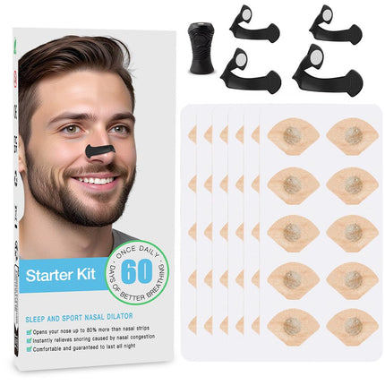 Gobesty 60 Pieces Breathing Nasal Strip, Breathing Magnet, Magnetic Nose Strip, Anti Snoring Nose Strips, Nasal Patches Breathe Better, Nasal Patches Against Snoring for Travel, Hotel