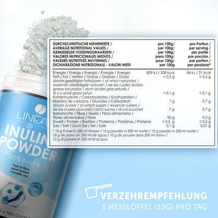 LINEAVI Inulin Powder, 500g Inulin Powder, low-calorie fiber from chicory root (chicory), intestinal flora, suitable for drinks and for cooking and baking, made in Germany