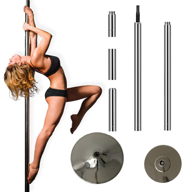TRUTZHOLM Pole Dance Professional in black or chrome approx. 231-274 cm Ø 45 mm Static &amp; Spinning without drilling Fitness (silver)
