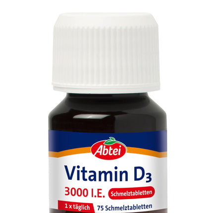 Abtei Vitamin D3 3000 IU - supports immune system and bones - gluten-free, lactose-free, and vegetarian - 75 melting tablets with lemon flavor