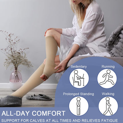 Medical Compression Stockings Women &amp; Men with Silicone Band Open Toe Knee High Calf Compression Socks Firm 20-30 mmHg Graduated Support Support Stockings for Varicose Veins, Edema