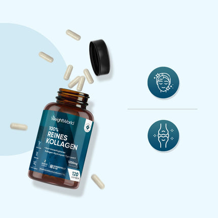 Collagen Capsules - 1200mg Pure Marine Collagen Types I and III - Hydrolyzed Fish Collagen Peptides - 120 Capsules for a 2-Month Supply - Alternative to Powder - WeightWorld