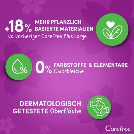 Carefree Plus Large panty liners with fresh scent (1 x 48 pieces), extra wide and super absorbent to lock in fluids instantly, neutralizes odors, size Plus Large