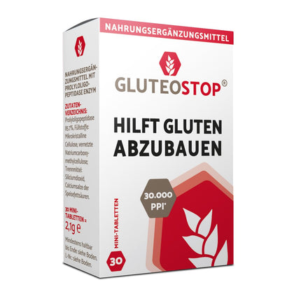 GluteoStop - helps break down gluten - gluten sensitivity - low-gluten diet - enzyme (30 mini-tablets)