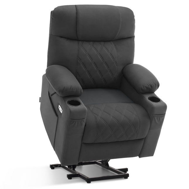 M MCombo TV chair with electric stand-up aid, 2 motors, backrest and legrest separately adjustable, recliner chair with electric reclining function 7501 (microfiber fabric, dark gray)