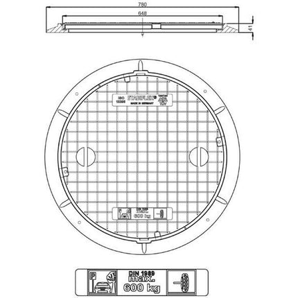 STABIFLEX cover BASIC-600kg-Type1 (with recessed grips), manhole cover, manhole cover, cistern cover, lightweight plastic, cistern cover