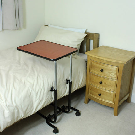 Bed and chair table with wheels