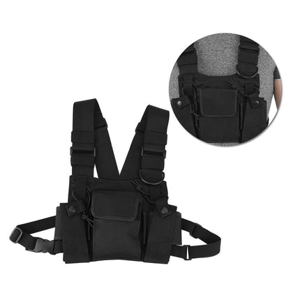 Heayzoki chest pockets for walkie talkies, harness pockets for radios and antennas, chest pockets for personal devices, adjustable backpack for tools, carrying vest