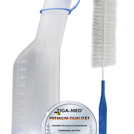 Urinal bottle cleaning brush set: 1x 1L urine bottle + 1x cleaning brush 1 piece (=1 set) Tiga-Med
