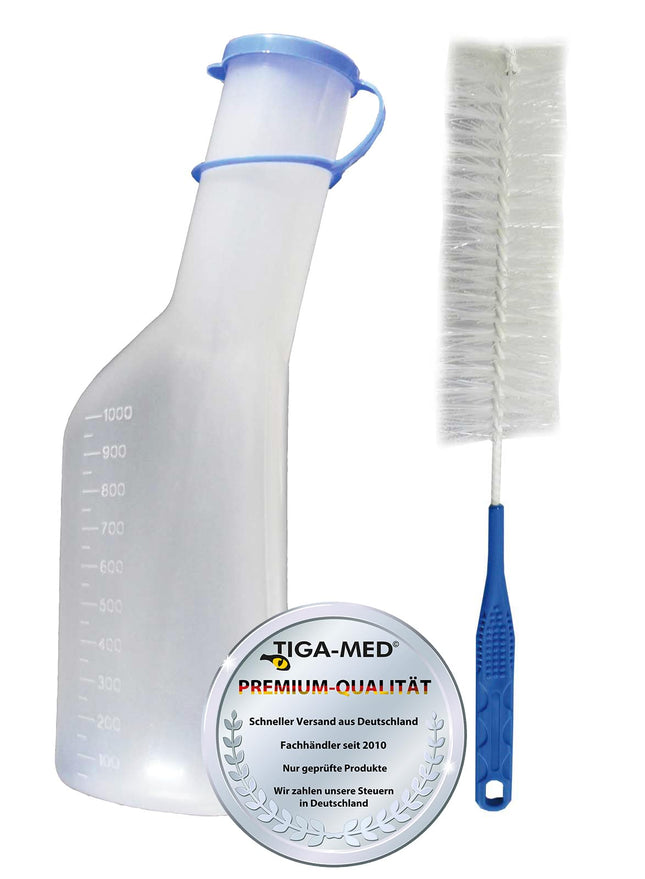 Urinal bottle cleaning brush set: 1x 1L urine bottle + 1x cleaning brush 1 piece (=1 set) Tiga-Med