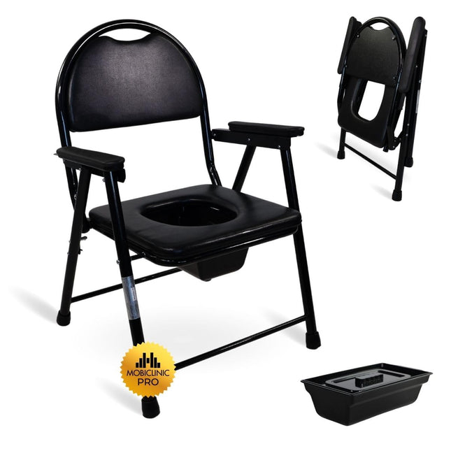 Mobiclinic, Commode Chair, Guadalquivir, European Brand, Toilet Seat for the Elderly and Disabled, Toilet Seat, Non-Slip, Foldable, Chrome-Plated Steel, Lightweight, Black
