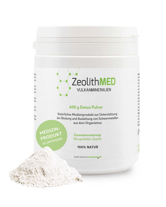 Zeolite MED Detox Powder 400g, medical device, pharmacy quality, comparison winner, detoxification treatment, volcanic minerals, healing clay