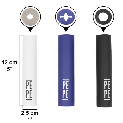 PEPE Mobility - Grip aids for seniors x6 pieces, 3 sizes, handle thickeners for cutlery 12 cm, toothbrush, pens Black, White, Blue