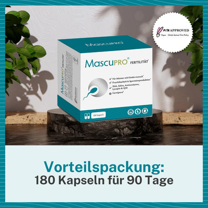 MascuPRO Fertility for Men | Vegan | Fertility + Sperm Production | 60 Capsules | Zinc, Selenium, L-Carnitine, L-Arginine | Fertility Tablets