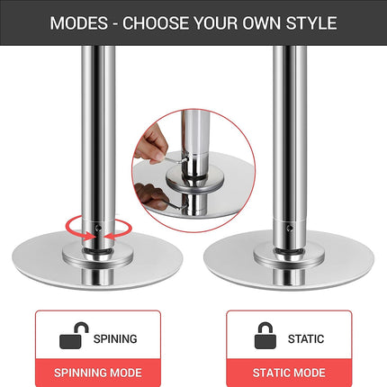 TLGREEN Pole Dance Pole, 45 mm diameter pole dance pole made of stainless steel, height adjustable from 2.35 to 2.74 m, portable and removable table dance strip pole with static and spinning function