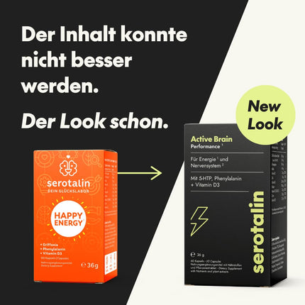 serotalin ORIGINAL HAPPY ENERGY Capsules | +Griffonia +Vitamin D3 high dose +B12 +B6 +Phenylalanine +Zinc +Chromium +Caffeine | 100% vegan &amp; made in Germany | 2 months
