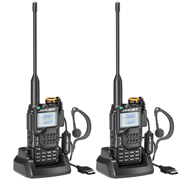 JUCJET UV-K5 Portable Walkie Talkies, Two-Way Radio with Original Earpieces &amp; USB Charging Station, 200 Channels High-Performance Walkie Talkie for Adventure, Outdoor, Camping, (Black, 2 Pack)