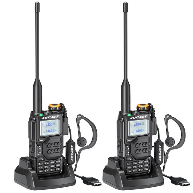 JUCJET UV-K5 Portable Walkie Talkies, Two-Way Radio with Original Earpieces &amp; USB Charging Station, 200 Channels High-Performance Walkie Talkie for Adventure, Outdoor, Camping, (Black, 2 Pack)