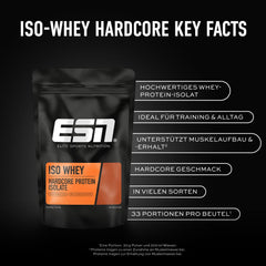 ESN IsoWhey Hardcore Protein Powder, Vanilla (Classic), 1 kg, up to 26 g protein per serving, made in Germany