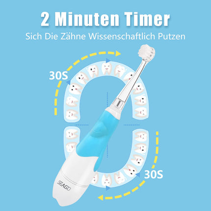 SEAGO SG-513 Electric Toothbrush for Children, Baby Toothbrush, Electric Toothbrush for Ages 0-3 Years with LED Light, Smart Timer, Waterproof IPX7 Sonic Toothbrush (Baby Blue)