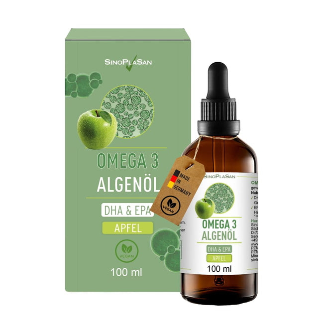 Premium Omega 3 Algae Oil | High Dosage | Natural DHA &amp; EPA for Heart, Brain &amp; Vision | Vegan | 100ml | 40-Day Supply | (Apple)
