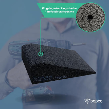bepco bicycle and scooter ramp set (2 pieces), LxWxH: 25 x 25 x 5 cm made of rubber (black) access ramp, door threshold ramp, with embedded washers for fastening