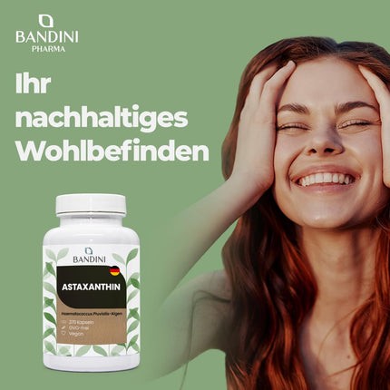 Bandini® Pure Astaxanthin 8 mg per capsule, 270 capsules, 9-month supply (1 capsule per day), Algae Haematococcus Pluvialis - Natural Astaxanthin, free from magnesium stearate, GMO-free