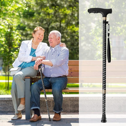 Walking stick height adjustable, OOCOME extendable walking stick with light aluminum walking stick hand stick height adjustable, walking stick adjustable walking aid stick with rubber foot and hand strap, gift Father's Day