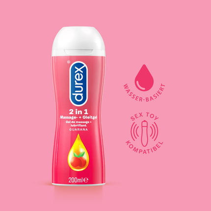Durex Play 2-in-1 Massage &amp; Lubricant Guarana + Durex Play 2-in-1 Massage &amp; Lubricant Aloe Vera – Water-based lubricant for intimate experiences for two – 2 x 200 ml dispensers