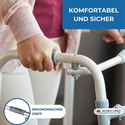 Mobiclinic®, Walking Aid, Walking Frame, Narrow, Stable, Foldable, 4 Rubber Feet, Made of Aluminum, Lightweight, European Brand, Height Adjustable, Ergonomic Handles, Only 2.5 kg, Silver, Model Columna