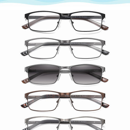 EYECEDAR 5 Pieces Reading Glasses Men Metal Full Frame Rectangular Style Spring Hinge Sunglasses Reading Glasses 1.50