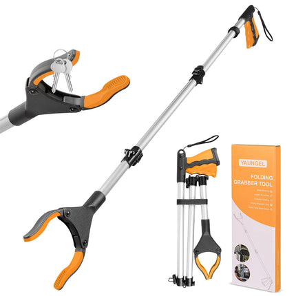 YAUNGEL 108cm Grabber for Seniors, Folding Grabber with Magnetic Grabber Arm, 360° Rotatable Garbage Grabber, Long Garbage Grabber, Reaching Aid for People with Disabilities (Orange)