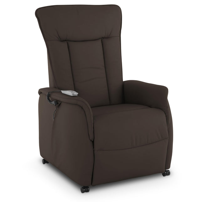 Raburg TV chair with stand-up aid, recliner chair with reclining function, electric with remote control, 2 motors, pocket spring core/comfort upholstery, up to 120 kg, leather/faux leather, Marie, dark brown